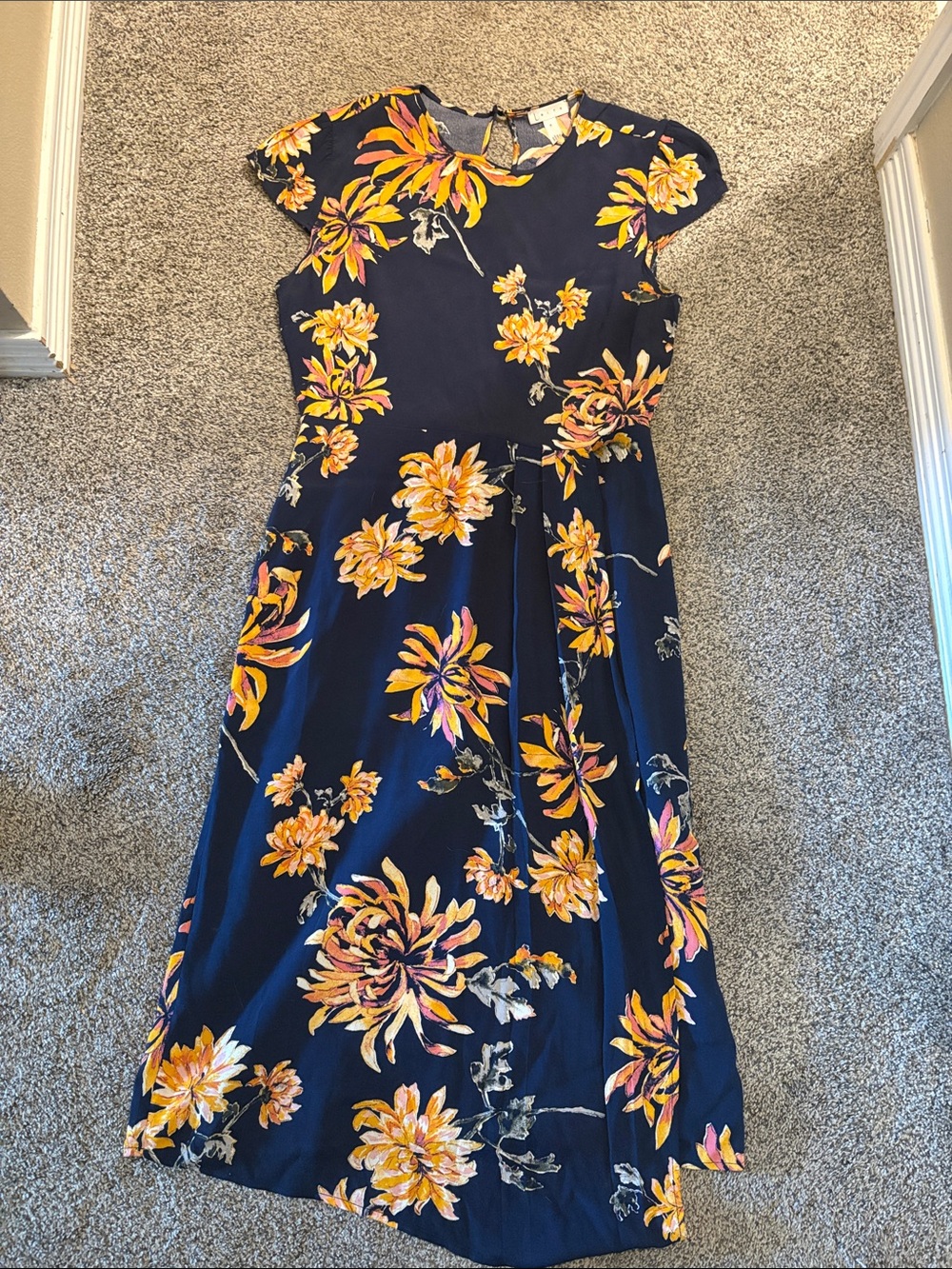 Leith Navy Maxi Dress with Yellow Floral Print